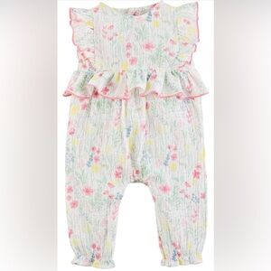 Mud Pie Multicolor Floral Ruffle Jumpsuit Easter